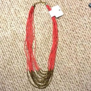 Charming Charlie Coral & Gold Scarf Bead Necklace